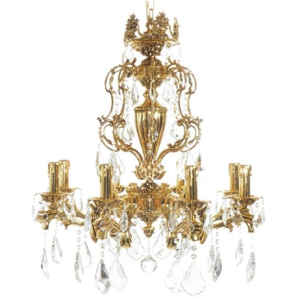 Casa Padrino Lampadario Barocco In Cristallo Oro Ø 70 X H. 80 Cm - Magnifico Lampadario In Ottone Con Vetro In Cristallo Pregiato - Lampadario Barocco Da Salotto - Lampadario Barocco Da Albergo-image