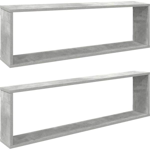 Vidaxl Mensole A Cubo 2 Pz. Grigio Cemento 100X15X30 Cm Materiale A Base Di Legno-image