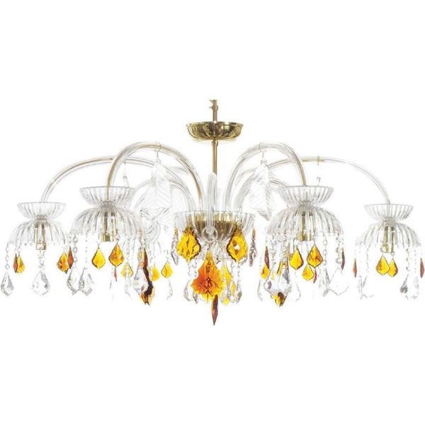 Casa Padrino Lampadario Barocco In Cristallo Ambra/Oro Ø 100 X H. 50 Cm - Magnifico Lampadario In Cristallo Pregiato - Nobile & Magnifico-image