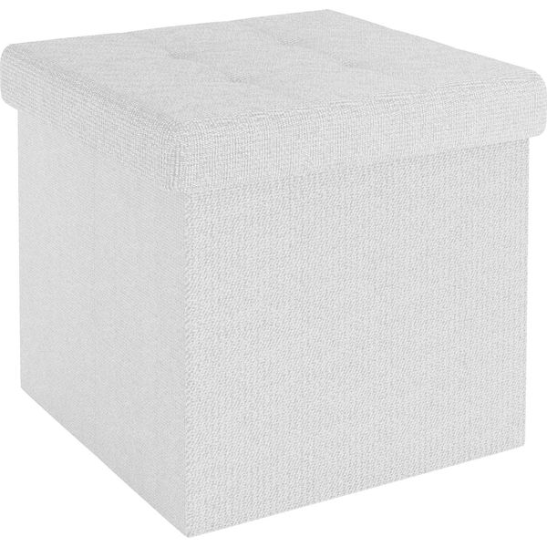 Intirilife Sgabello Pieghevole 30X30X30 Cm In Bianco Neve - Cubo Di Seduta Con Vano Portaoggetti E Coperchio In Tessuto Con Incavi - Cubo Di Seduta Poggiapiedi Scatola Portaoggetti Sgabello A Cassetta-image
