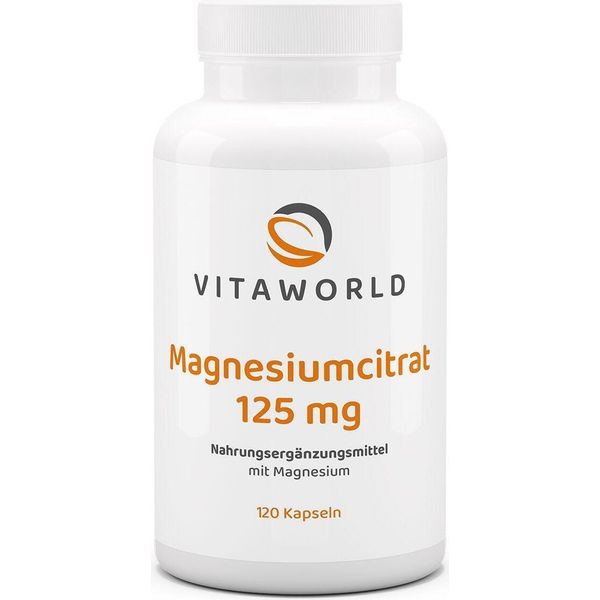 Vitaworld Citrato Di Magnesio 125 Mg | 120 Capsule | 375 Mg Di Magnesio Puro Per Dose Giornaliera | Vegano-image