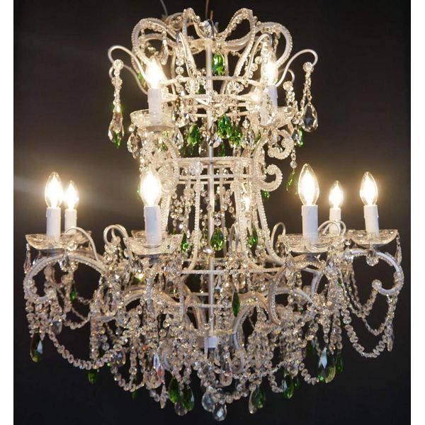 Casa Padrino Lampadario Barocco In Cristallo Verde/Argento Ø 80 X H. 95 Cm - Lampadario Per Hotel E Ristoranti - Illuminazione Barocca - Nobile E Magnifico - Qualità - Italy-image