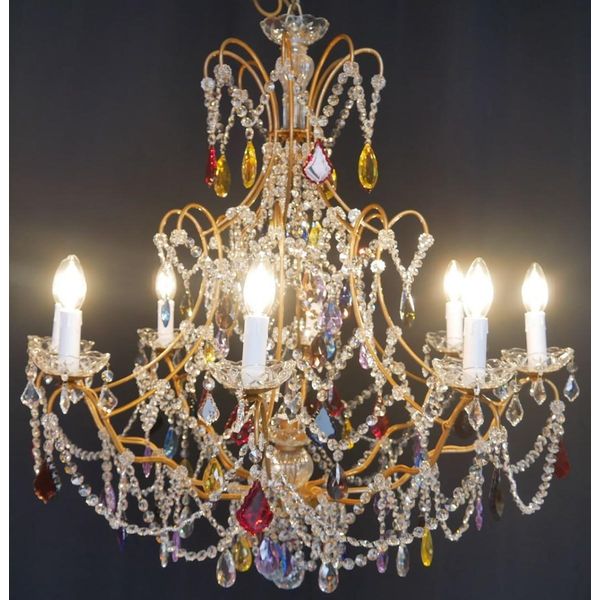 Casa Padrino Lampadario Barocco In Cristallo Multicolore/Oro Ø 80 X H. 80 Cm - Lampadario Per Hotel E Ristoranti - Illuminazione Barocca - Nobile E Magnifico - Qualità - Italy-image