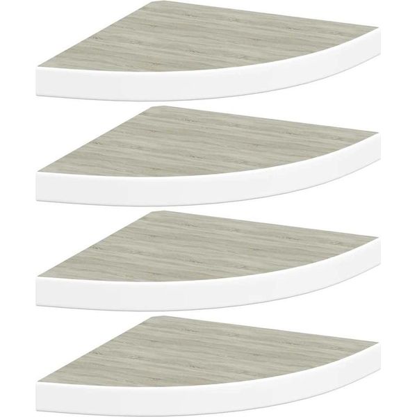 Vidaxl Mensole Galleggianti Ad Angolo 4 Pz. Mdf Effetto Rovere E Bianco 35X35X3,8 Cm-image