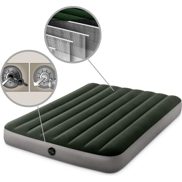 Intex Prestige Downy - Materasso Ad Aria - Dubbio - Con Pompa A Batteria E Kit Di Riparazione - 191X137X25 Cm - Pvc - Verde-image