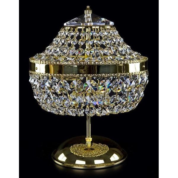 Casa Padrino Lampada Da Tavolo Barocca In Cristallo Oro Ø 24 X H. 34 Cm - Magnifica Lampada Sgabello Con Cristallo Di Boemia - Lampade Barocche In Cristallo-image