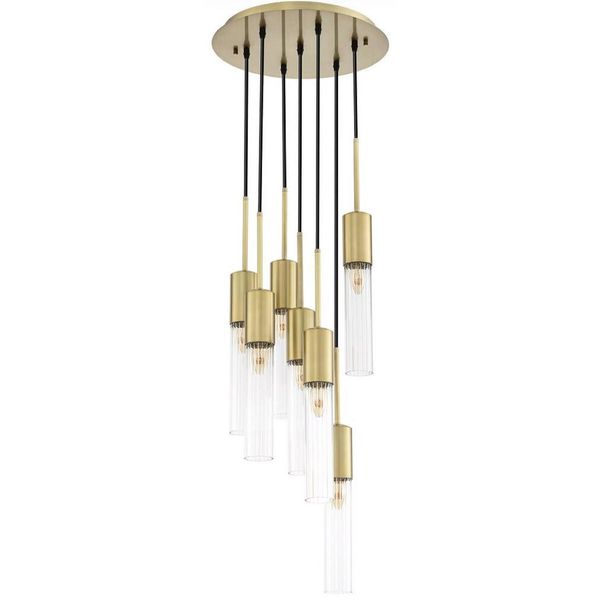 Casa Padrino Lampadario In Ottone Anticato Ø 40 X H. 160 Cm - Lampadario Rotondo Per Hotel E Ristoranti - Qualità-image