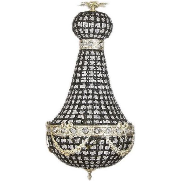 Casa Padrino Lampadario Barocco In Cristallo Nero / Argento Ø 35 X H. 70 Cm - Magnifico Lampadario In Stile Barocco - Luci Barocche In Cristallo - Nobile & Magnifico-image