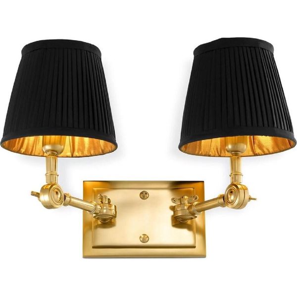 Casa Padrino Lampada Da Parete Doppia Oro / Nero 33 X 25 X H. 25 Cm - Lampada Da Parete Nobile Con Bracci Girevoli - Qualità Lussuosa-image