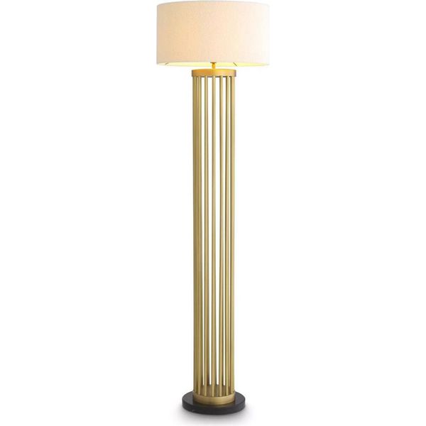 Casa Padrino Lampada Da Terra In Metallo Con Base In Marmo Colore Ottone Antico / Nero / Bianco Ø 55 X H. 188 Cm - Qualità-image