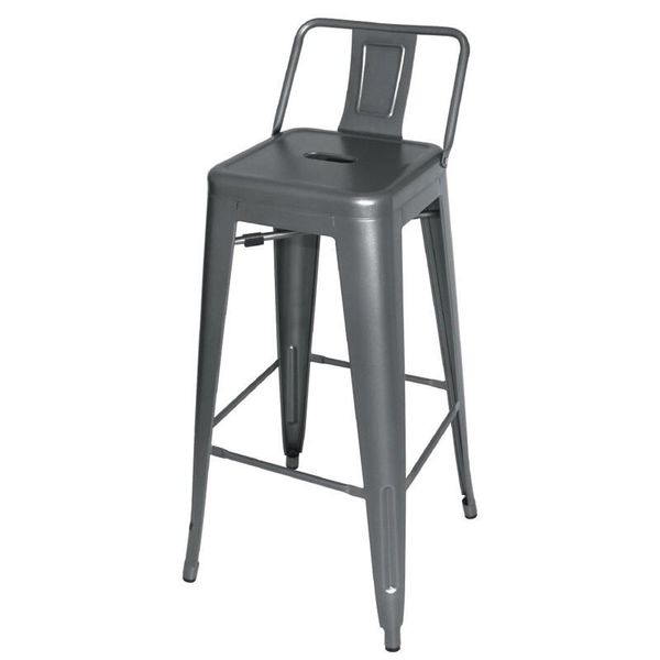 Sgabello Bolero Bistro In Acciaio Con Schienale Grigio Canna Di Fucile (4 Pezzi)-image