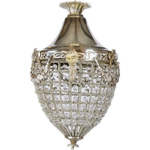 Casa Padrino Lampada A Sospensione Barocca In Cristallo Argento Ø 25 X H. 35 Cm - Lampada A Sospensione Rotonda In Stile Barocco - Luci Barocche - Nobile & Magnifico-image