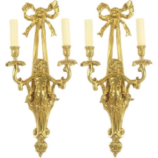 Casa Padrino Set Di Applique Barocche Oro/Bianco 25 X 15 X H. 55 Cm - Magnifiche Applique Barocche Per Hotel E Ristoranti - Luci Barocche-image