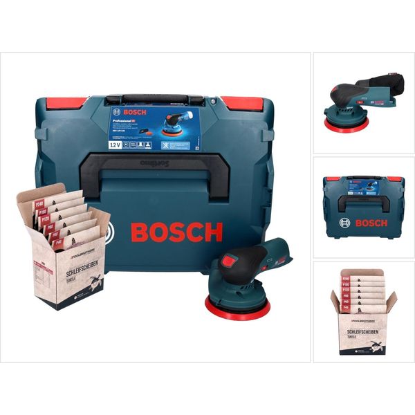 Bosch Gex 12V-125 Levigatrice Rotorbitale Professionale A Batteria 12 V 125 Mm Brushless + L-Boxx ( 0601372100 ) + Set Di Levigatura Toolbrothers Turtle - Senza Batteria, Senza Caricabatterie-image