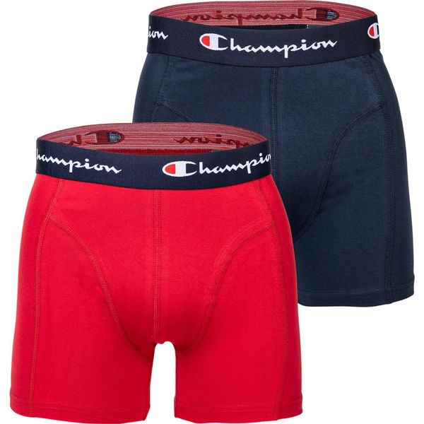 Boxer Champion Da Uomo, Confezione Da 2 - Cotone, Cintura Con Logo, Monocolore Navy/Rosso Xl-image
