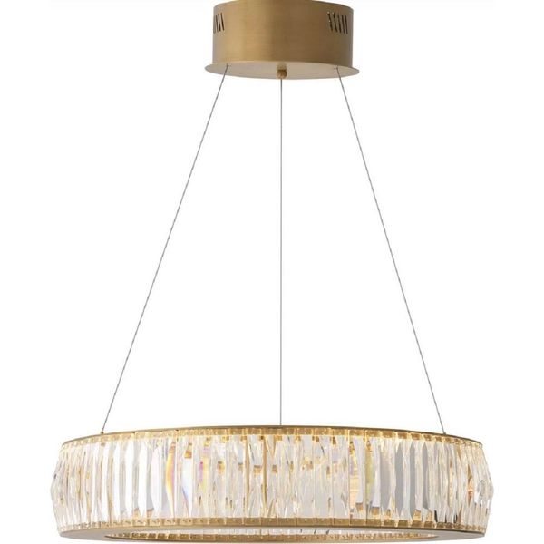 Casa Padrino Lampadario A Led In Ottone Antico Ø 63 X H. 13-200 Cm - Lampadario Da Salotto Rotondo Con Vetro Di Cristallo - Qualità Lussuosa-image