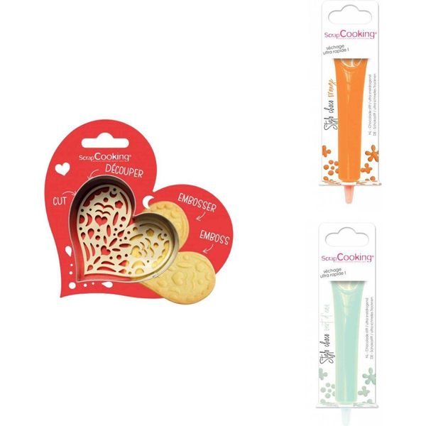 Set Di Biscotti Con Cuore In Rilievo + 2 Bastoncini Di Cioccolato Arancione E Verde-image