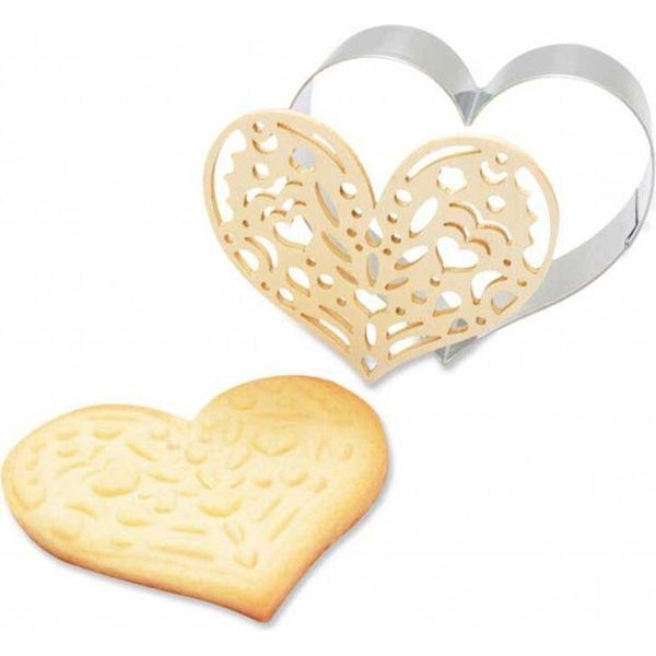 Confezione Di Biscotti Con Cuore In Rilievo + 2 Bastoncini Di Cioccolato Bianco E Lilla-image