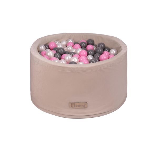 Piscina In Schiuma Flumi 90X40 Cm Con 200 Palline ∅7 Cm – Beige + Palline Rosa-image