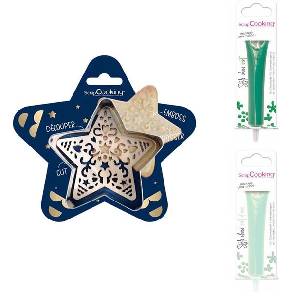 Confezione Di Biscotti Star Relief + 2 Bastoncini Di Cioccolato Verde E Verde Acqua-image