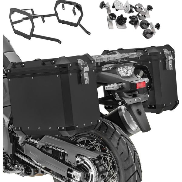 Valigia In Alluminio + Portavaligie Per Suzuki V-Strom 1050 / Xt 20-25 GX45 Nero-image