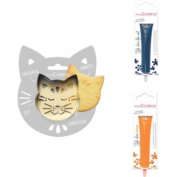 Set Di Biscotti In Rilievo Per Gatti + 2 Bastoncini Di Cioccolato Blu Notte E Arancione-image