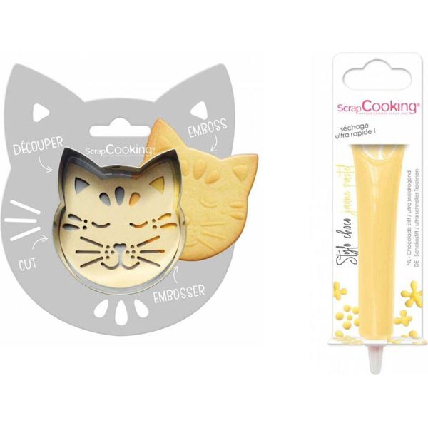Set Di Biscotti In Rilievo Gatto + Bastoncino Di Cioccolato Giallo Pastello-image