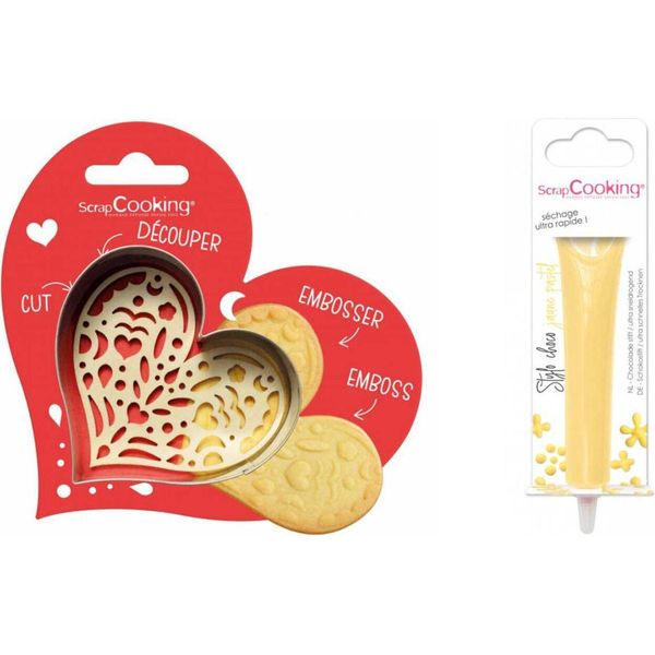 Set Di Biscotti A Rilievo Con Cuore + Bastoncino Di Cioccolato Giallo Pastello-image