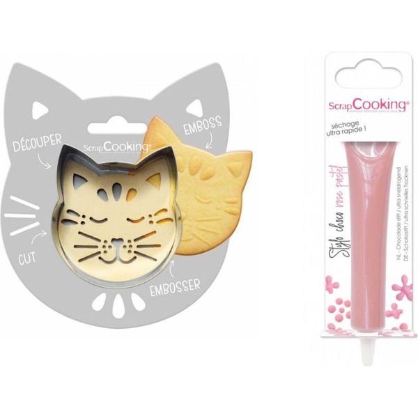 Confezione Di Biscotti Cat Relief + Bastoncino Di Cioccolato Rosa Pastello-image
