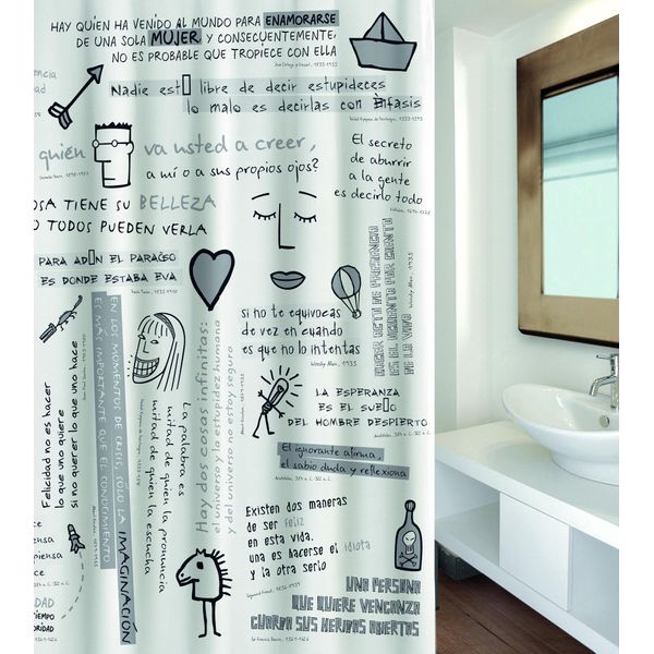 Msv Tenda Da Doccia Premium In Tessuto Antimuffa - Antibatterica, Lavabile, 100% Impermeabile - Poliestere, Grigio "Idea"" 180X200Cm - Spain"-image