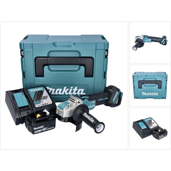 Makita Dga 521 RT1X1J Smerigliatrice Angolare A Batteria 18 V 125 Mm X-LOCK Brushless + 1X Batteria Ricaricabile 5,0 Ah + Caricabatterie + Makpac-image