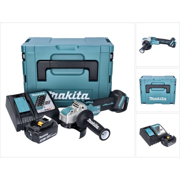 Makita Dga 521 RF1X1J Smerigliatrice Angolare A Batteria 18 V 125 Mm X-LOCK Brushless + 1X Batteria Ricaricabile 3,0 Ah + Caricabatterie + Makpac-image