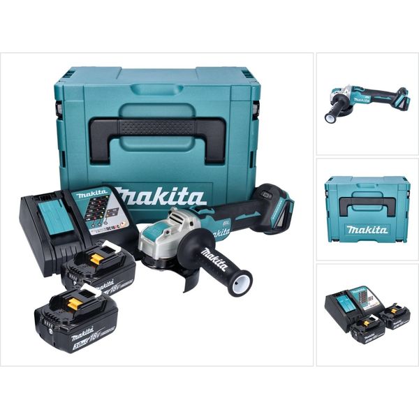 Makita Dga 521 RFX1J Smerigliatrice Angolare A Batteria 18 V 125 Mm X-LOCK Brushless + 2X Batteria Ricaricabile 3,0 Ah + Caricabatterie + Makpac-image