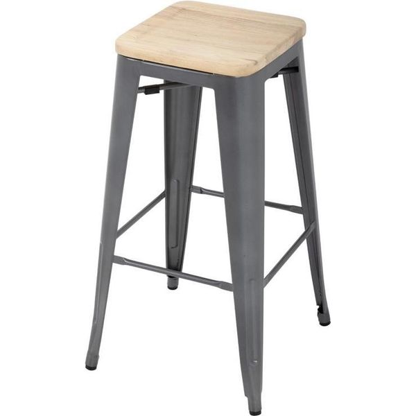 Sgabello Da Bar Bolero In Acciaio Con Seduta In Legno - Grigio (4 Pezzi)-image