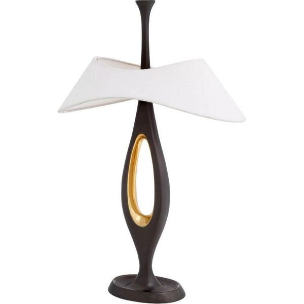Casa Padrino Lampada Da Tavolo Canna Di Fucile / Ottone / Bianco 41,5 X H. 63 Cm - Lampada Da Tavolo In Ottone Con Paralume - Lampade Da Tavolo - Illuminazione - Mobili - Interni-image