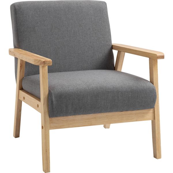 Sedia Ad Ala Homcom, Poltrona Lounge Con Braccioli, Sedia Per Sala Da Pranzo, Poltrona Reclinabile In Look Lino, Poltrona Imbottita Per Soggiorno, Camera Da Letto, Struttura In Legno Massiccio, Grigio, 64 X 70 X 72 Cm-image