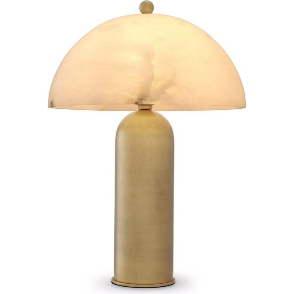 Casa Padrino Lampada Da Tavolo In Ottone Antico / Alabastro Ø 39,5 X H. 58 Cm - Lampada Da Scrittura Rotonda In Metallo Con Paralume In Alabastro - Luci - Mobili - Interni-image