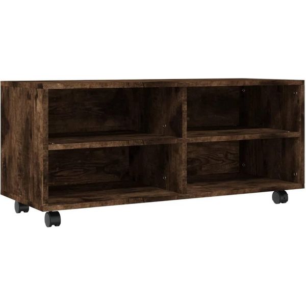 Mobile Tv Con Rotelle Rovere Fumé 90X35X35 Cm Materiale A Base Di Legno-image