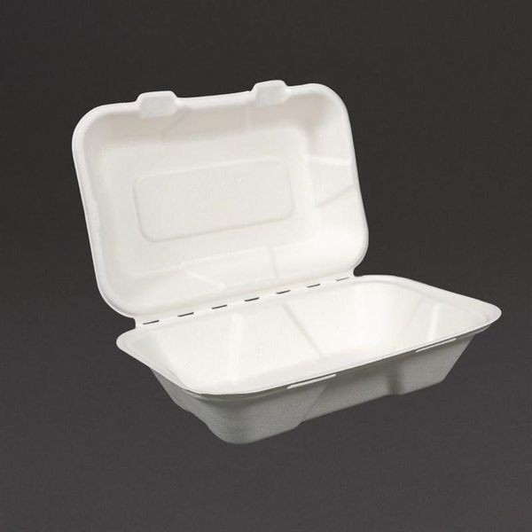 Vegware Scatole Per Menu Monouso Compostabili Con Coperchio A Cerniera In Bagassa 22,8Cm-image