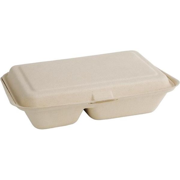Fiesta Scatole Per Alimenti In Bagassa Compostabile 2 Scomparti Colore Naturale 253 Mm (200 Pezzi)-image