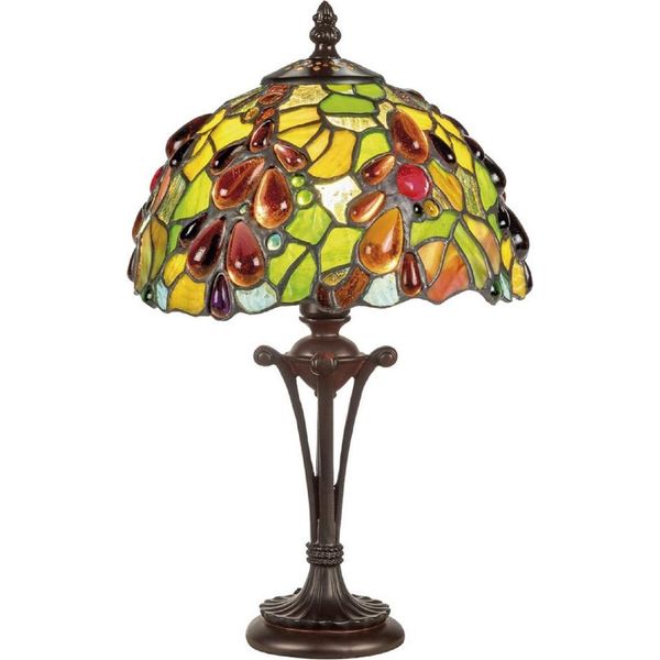 Casa Padrino Lampada Sgabello Tiffany Multicolore Ø 20 X H. 38 Cm - Lampada Tiffany Da Tavolo Con Paralume Rotondo In Vetro - Lampada Tiffany Da Tavolo - Luci - Luci Tiffany-image