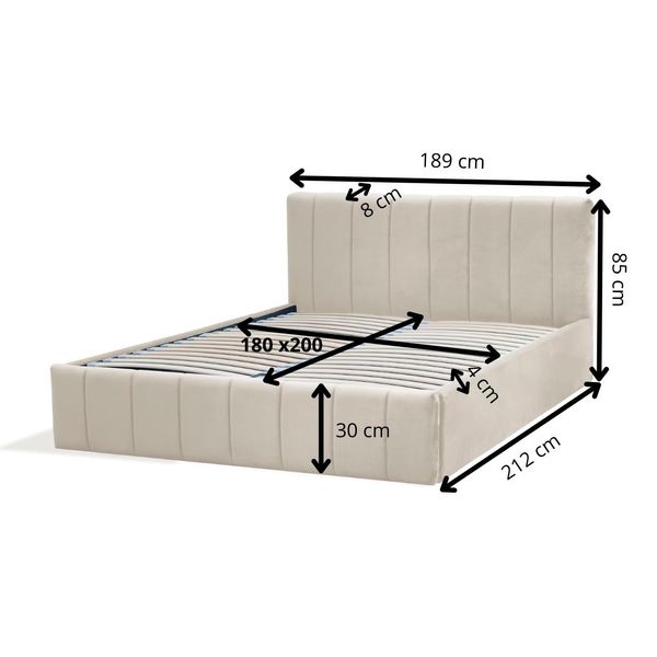 Letto Imbottito Gutto Letto Matrimoniale 180 X 200 Cm Rete A Doghe In Legno Colore Beige Letto In Velluto-image