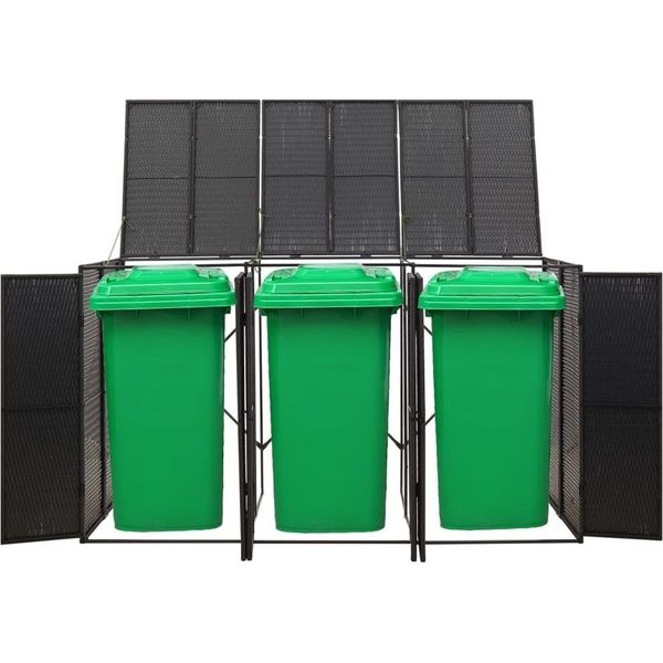 Vidaxl Contenitore Per Rifiuti Da 3 Tonnellate Nero 207X80X117 Cm In Poly Rattan-image