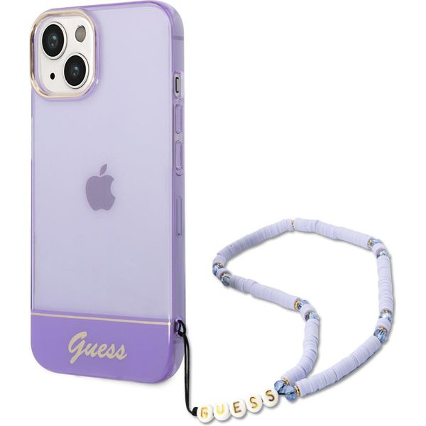 Guess Guhcp14Mhgcohu Custodia Rigida Per Iphone 14 Plus/ 15 Plus 6.7 Fioletowy/Purple Cinturino Perlato Traslucido-image