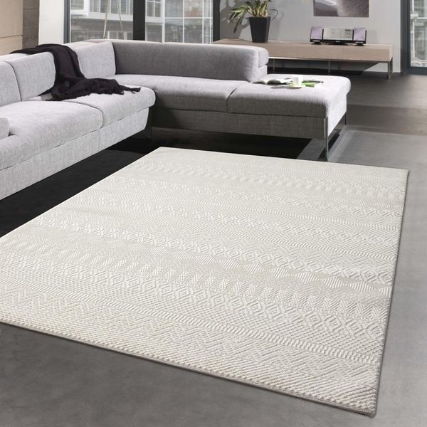 Tappeto Da Salotto Recycle Con Motivo Effetto Alto-Basso - Morbido - Crema Dimensioni - 160 X 230 Cm-image