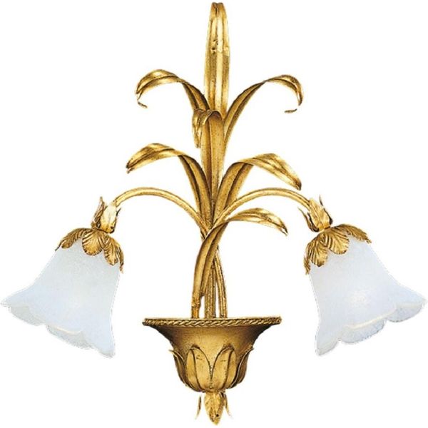 Casa Padrino Lampada Da Parete Doppia Barocca Oro Con Patina / Bianco 46 X 16 X H. 49 Cm - Elegante Lampada Da Parete In Stile Barocco Con Pregiato Vetro Di Murano - Luci Barocche - Qualità - Italy-image
