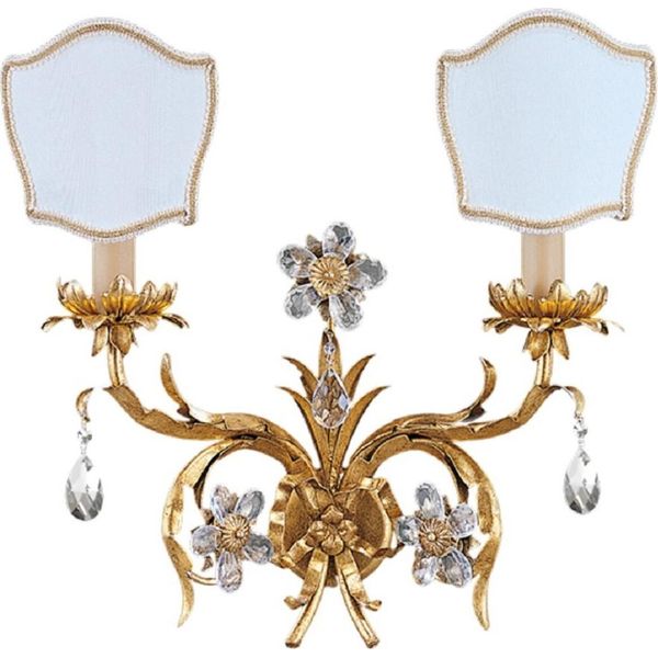Casa Padrino Lampada Da Parete In Cristallo Barocco Oro Con Patina / Bianco 36 X 18 X H. 39 Cm - Elegante Lampada Da Parete In Metallo Con Paralumi - Luci Barocche - Qualità Lussuosa - Italy-image