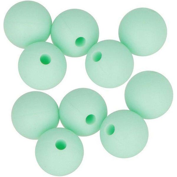 10 Perle Rotonde In Silicone 10 Mm - Verde Acqua-image