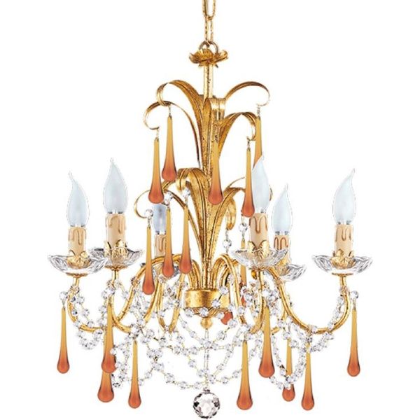 Casa Padrino Lampadario Barocco Oro/Arancio Ø 50 X H. 56 Cm - Magnifico Lampadario Da Salotto In Stile Barocco - Lampadario Da Hotel In Stile Barocco - Qualità Lussuosa - Italy-image