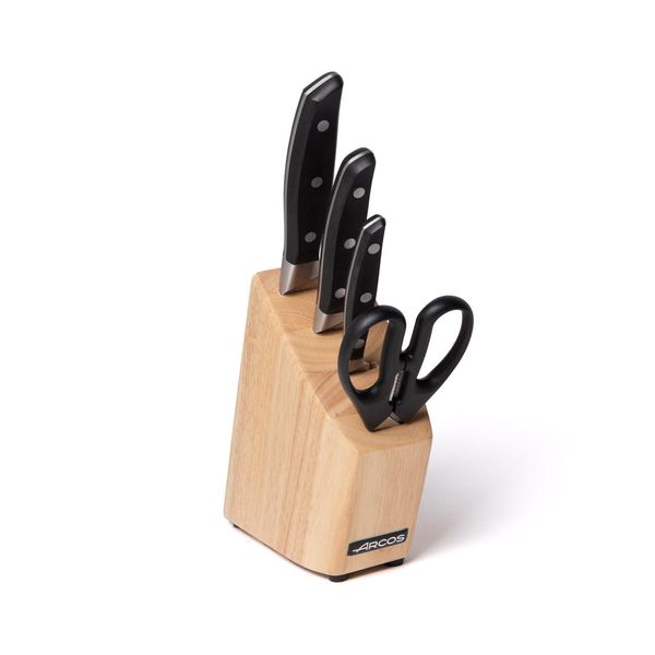 Manhattan Set - Composto Da Forbici Da Cucina E Tre Coltelli Della Serie Manhattan: Coltello Da Cucina, Coltello Da Chef E Coltello Santoku. Il Tutto è Contenuto In Un Ceppo Di Legno Gommato.-image